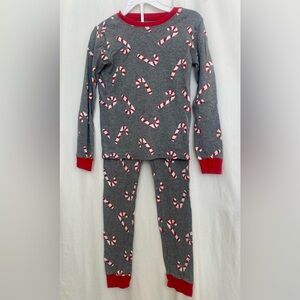 Carter’s Gray Holiday Candy Cane Pajama Set with Red Trim Size 10